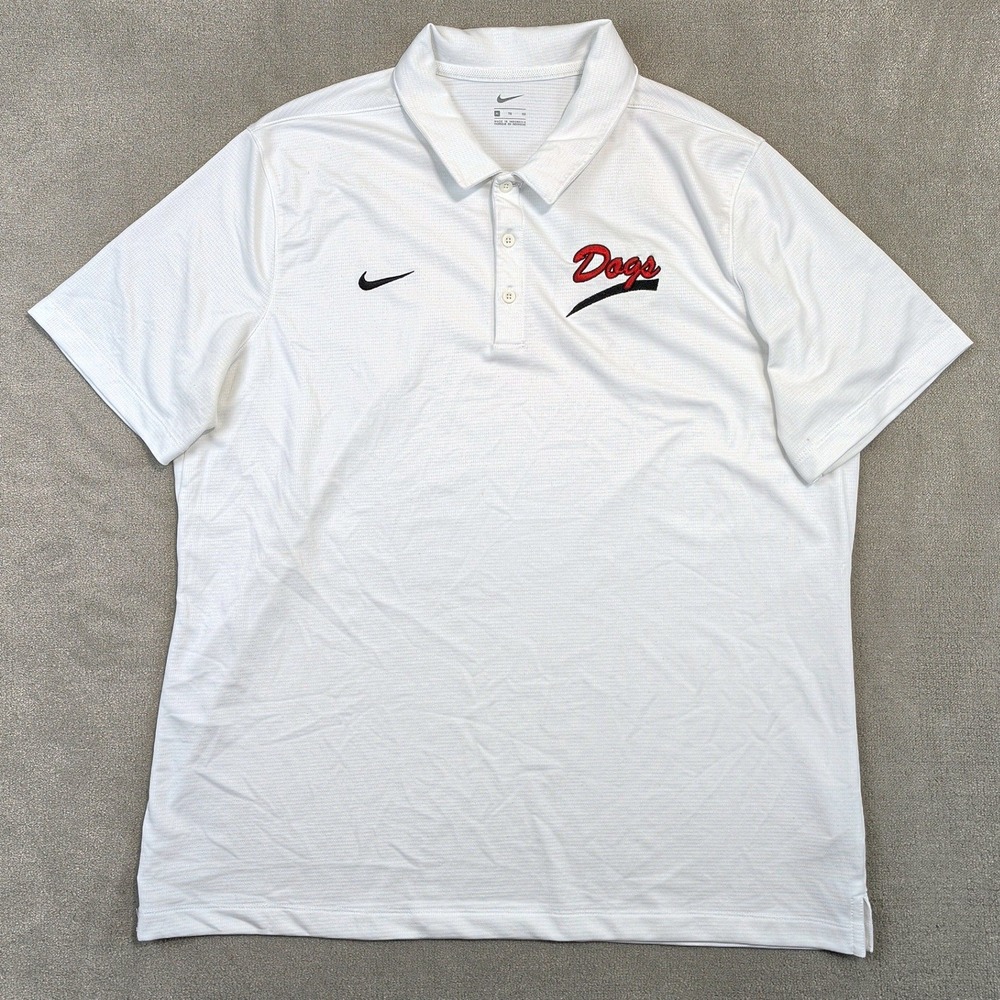 Nike Polo Shirt Mens XL White Dogs Embroidered Logo Dry-Fit Performance Golf